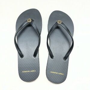 New Tory Burch Black Flip-flop Sandals with Gold Logo size 9